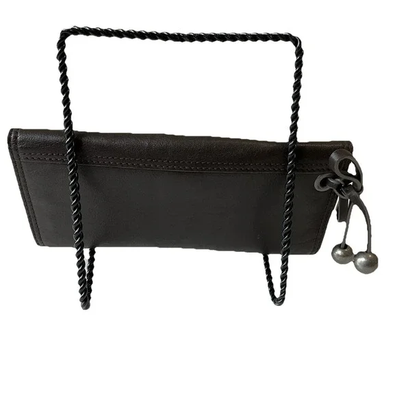 Vintage New Kenzo Leather Wallet Clutch Kiss Lock Coin Purse Brown Boho Retro - Picture 3 of 12